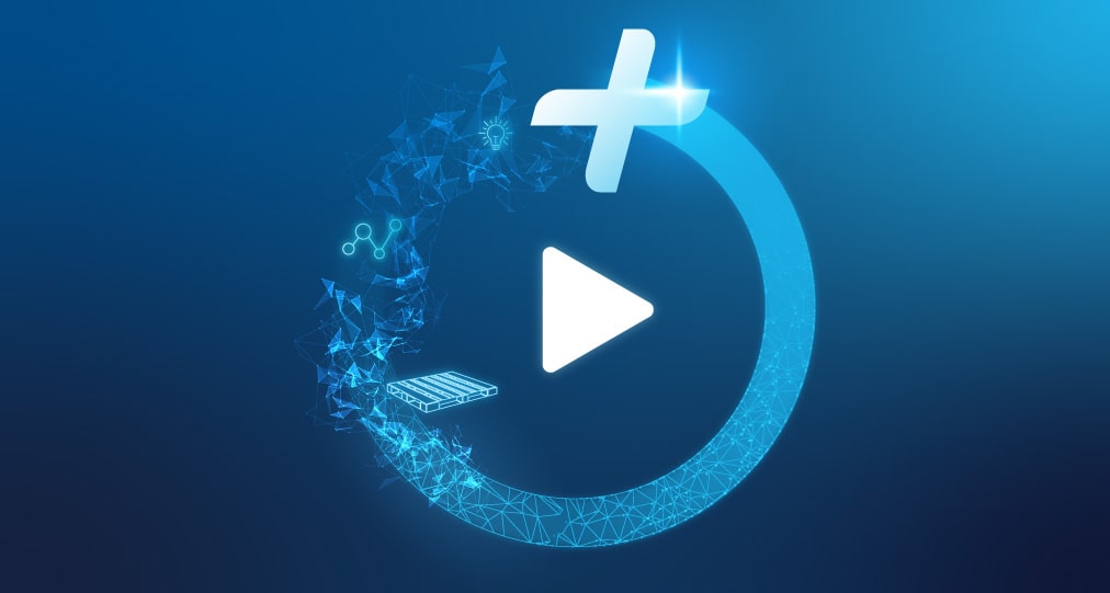 Play button icon inside circle graphic over a blue gradient background