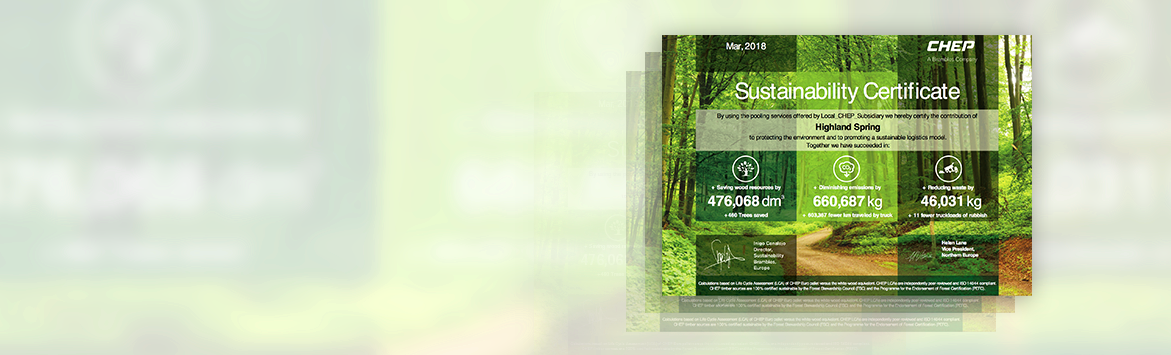A banner image featuring multiple Brambles Sustainability certificates stacked onto of each other over a light green background.