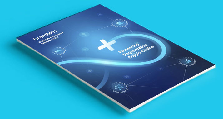A photograph of Bramble's 2019 Annual Report on a turquoise colour background
