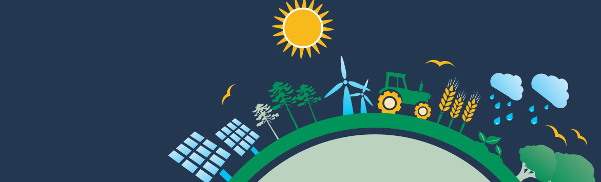 The banner image features a close-up of the 2020 Sustainability Goals Graphic (focusing on the Better Planet section) which consists of a flat, 2D illustrated of a globe. Positioned all the way around the circumference of the globe are illustrations of a town with vehicles, clouds, buildings, trees, aeroplanes and more. At the centre of the graphic is are the Better Business, Better Planet, and Better Communities icons. The graphic is situated on a midnight blue colour background.