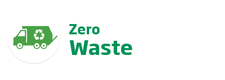 An image of the 'Zero Waste' logo. This text is featured in green beside a recycle garbage truck icon.