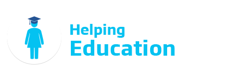 An image of the Better Communities 'Helping Education' logo. This text is featured in cyan beside a icon of a woman wearing a graduation cap.