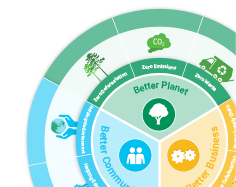An image that consists of a capture of the Brambles' 2020 Sustainability Goals Interactive Infographic