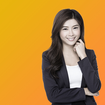 A photograph of a young asian lady over a yellow gradient background